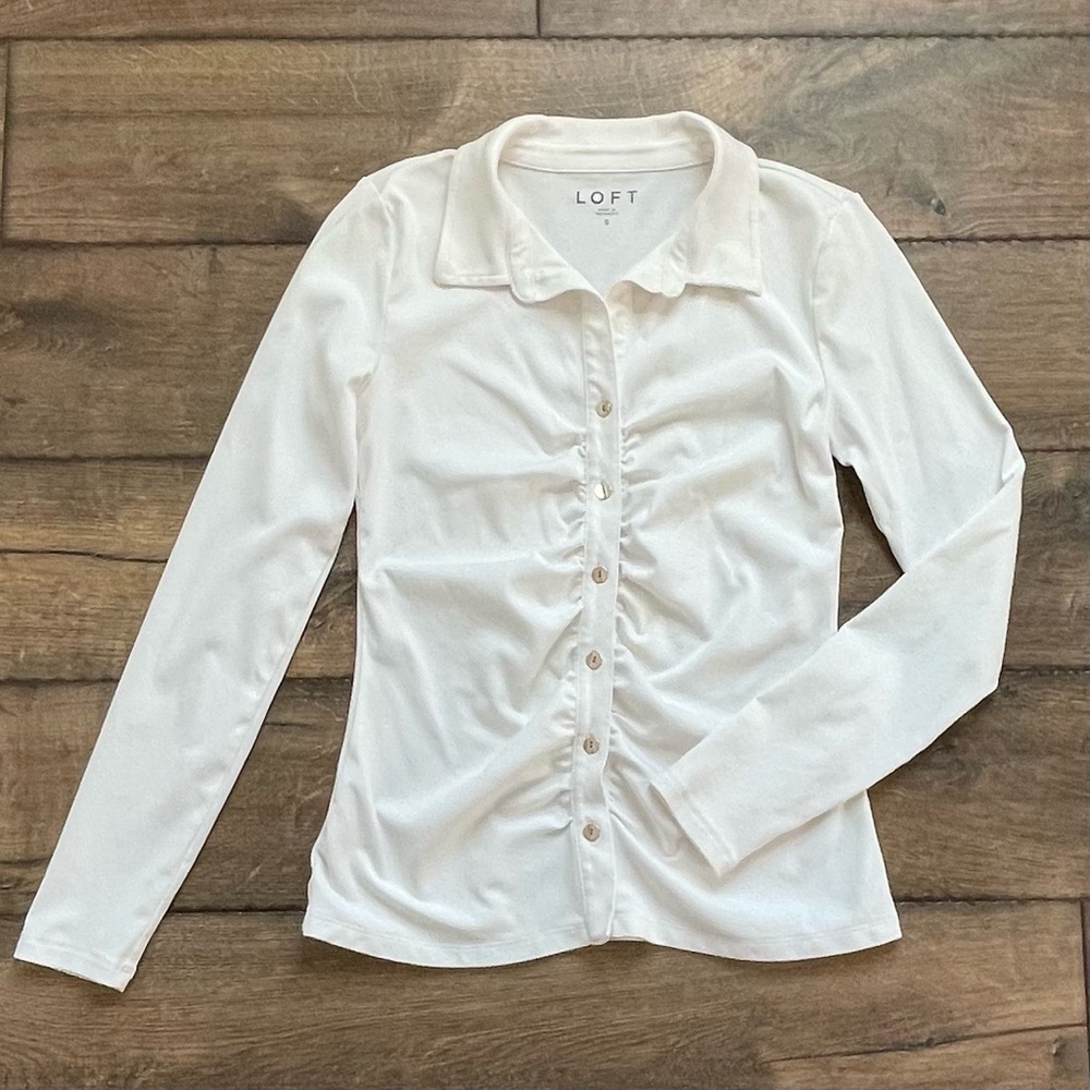 LOFT Women's Cream Button-Down Shirt